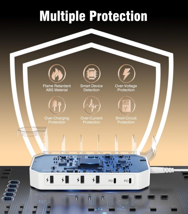 95W 6-Port USB Charging Station for Multiple Devices, HSicily 2 PD Ports USB C Fast Charging Dock Compatible with MacBook Phones iPad Kindle Tablets (8 Cables&2 Stands Included) - Image 4