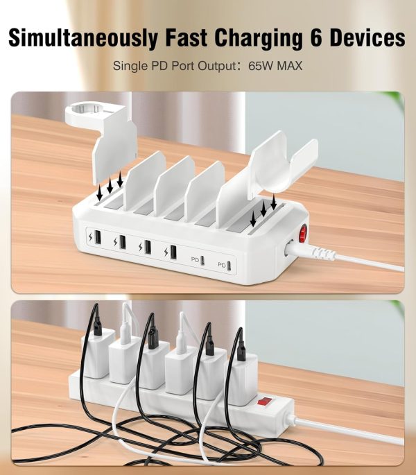 95W 6-Port USB Charging Station for Multiple Devices, HSicily 2 PD Ports USB C Fast Charging Dock Compatible with MacBook Phones iPad Kindle Tablets (8 Cables&2 Stands Included) - Image 5