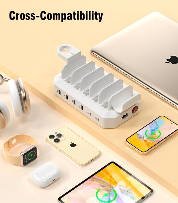 95W 6-Port USB Charging Station for Multiple Devices, HSicily 2 PD Ports USB C Fast Charging Dock Compatible with MacBook Phones iPad Kindle Tablets (8 Cables&2 Stands Included) - Image 6