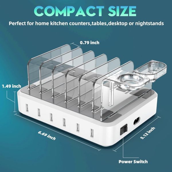 Charging Station for Multiple Devices,60W 6 Port Charger Station with 7 Mixed Charging Cables,USB Charging Dock,Compatible with Cellphone,Tablet, Kindle, iPhone iPad and More (White) - Image 5