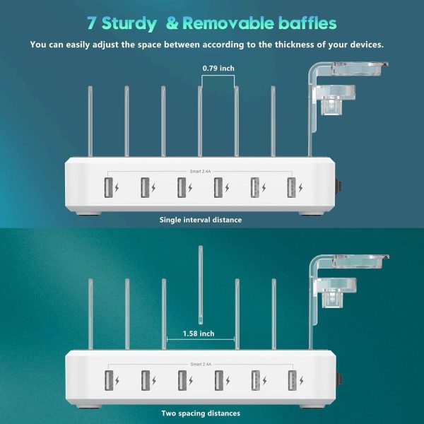 Charging Station for Multiple Devices,60W 6 Port Charger Station with 7 Mixed Charging Cables,USB Charging Dock,Compatible with Cellphone,Tablet, Kindle, iPhone iPad and More (White) - Image 7