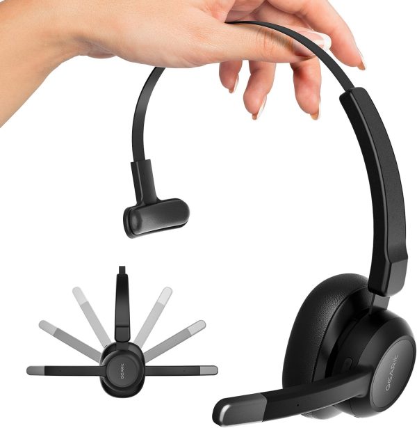 GearIT Wireless Bluetooth Headset with Mic - Multipoint Dual Connect, Noise Cancelling Trucker Headset for Phone Calls - All-Day Talk Time - Headphone with Microphone & Mute Button for Office Work