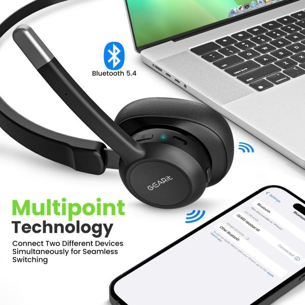 GearIT Wireless Bluetooth Headset with Mic - Multipoint Dual Connect, Noise Cancelling Trucker Headset for Phone Calls - All-Day Talk Time - Headphone with Microphone & Mute Button for Office Work - Image 4