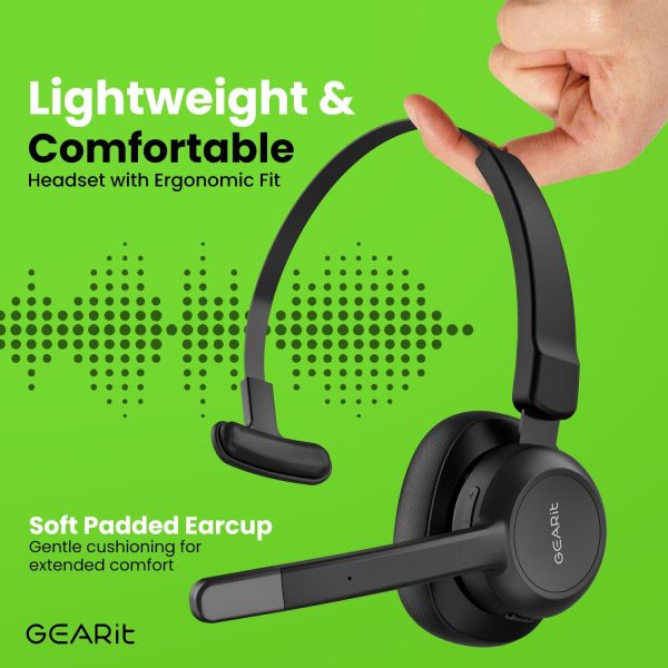 GearIT Wireless Bluetooth Headset with Mic - Multipoint Dual Connect, Noise Cancelling Trucker Headset for Phone Calls - All-Day Talk Time - Headphone with Microphone & Mute Button for Office Work - Image 5