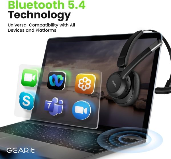 GearIT Wireless Bluetooth Headset with Mic - Multipoint Dual Connect, Noise Cancelling Trucker Headset for Phone Calls - All-Day Talk Time - Headphone with Microphone & Mute Button for Office Work - Image 6
