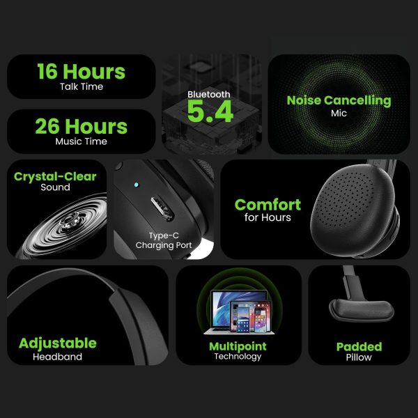GearIT Wireless Bluetooth Headset with Mic - Multipoint Dual Connect, Noise Cancelling Trucker Headset for Phone Calls - All-Day Talk Time - Headphone with Microphone & Mute Button for Office Work - Image 7