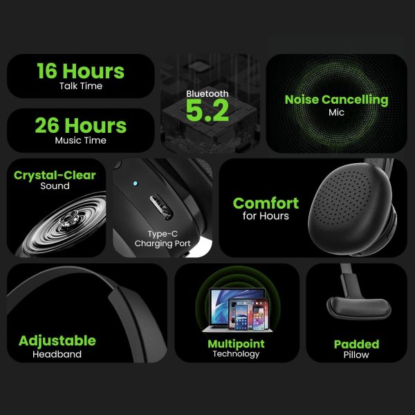 GearIT Wireless Bluetooth Headset with Mic - Multipoint Dual Connect, Noise Cancelling Trucker Headset for Phone Calls - All-Day Talk Time - Headphone with Microphone & Mute Button for Office Work - Image 9
